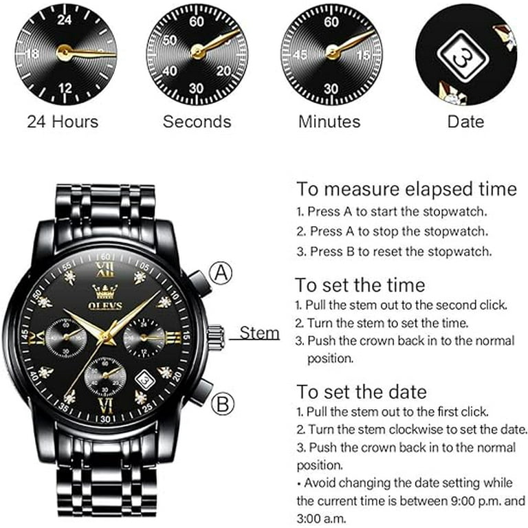 Black Watches for Men OLEVS Watch Men Black Face Luxury Watches for Men  Stainless Steel Men Watch Dress Waterproof Watch for Men
