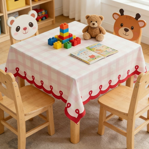 Pink and White Checkered Dustproof Wrinkle Resistant Washable Tablecloth 47.2 x 31.4 Inches