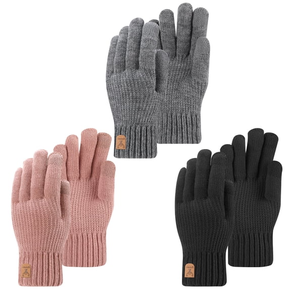 Bocaoying 3 Pack Women‘s Winter Touchscreen Gloves - Thermal Lined Knit Gloves with Elastic Cuff, Warm Mittens for Cold Weather (Black/Pink/Gray)