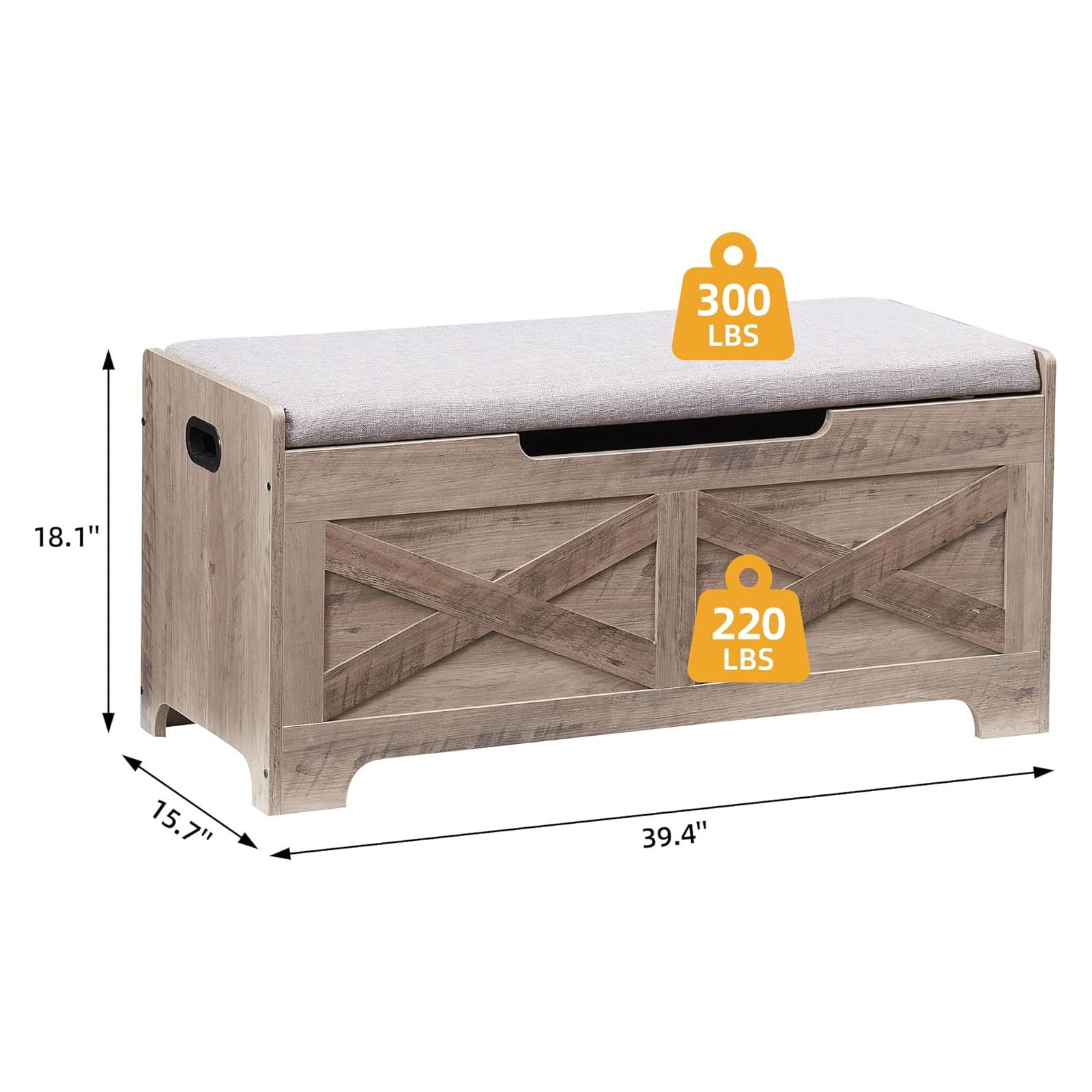 Storage Chest 39.4"x15.7"x18.1" Storage Bench with Safety Hinge, Barn Style Storage Trunk, Wooden Entryway Bench, Shoe Bench, Large Toy Chest for Entryway, Bedroom, Living Room