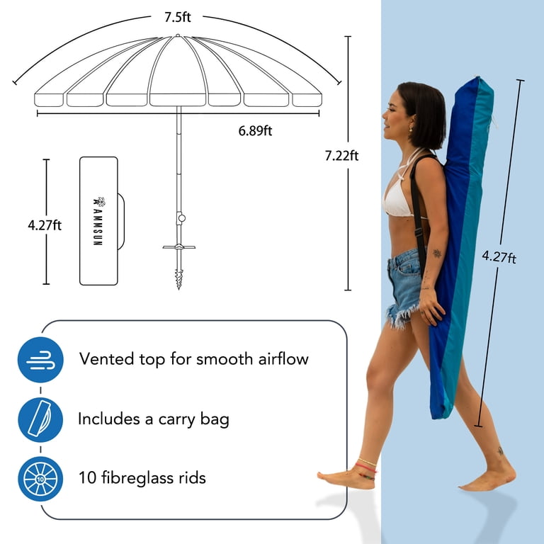 Ammsun 7.5 Ft Heavy Duty Beach Umbrella, Rainbow photo 6