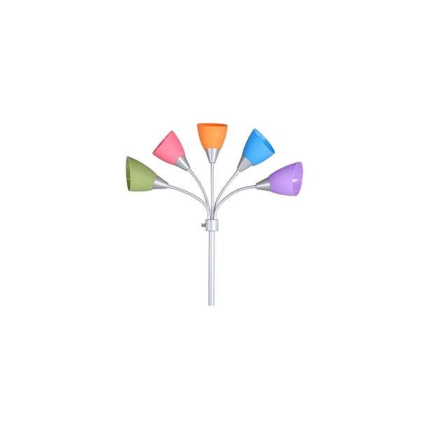 Mainstays 5 Light Floor Lamp, Multi-Color Shades, Metal Silver