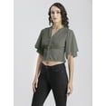 thumbnail image 5 of Moomaya Womens Solid Colors Tops, V Neck, Flutter Sleeves Casual Top, 5 of 8