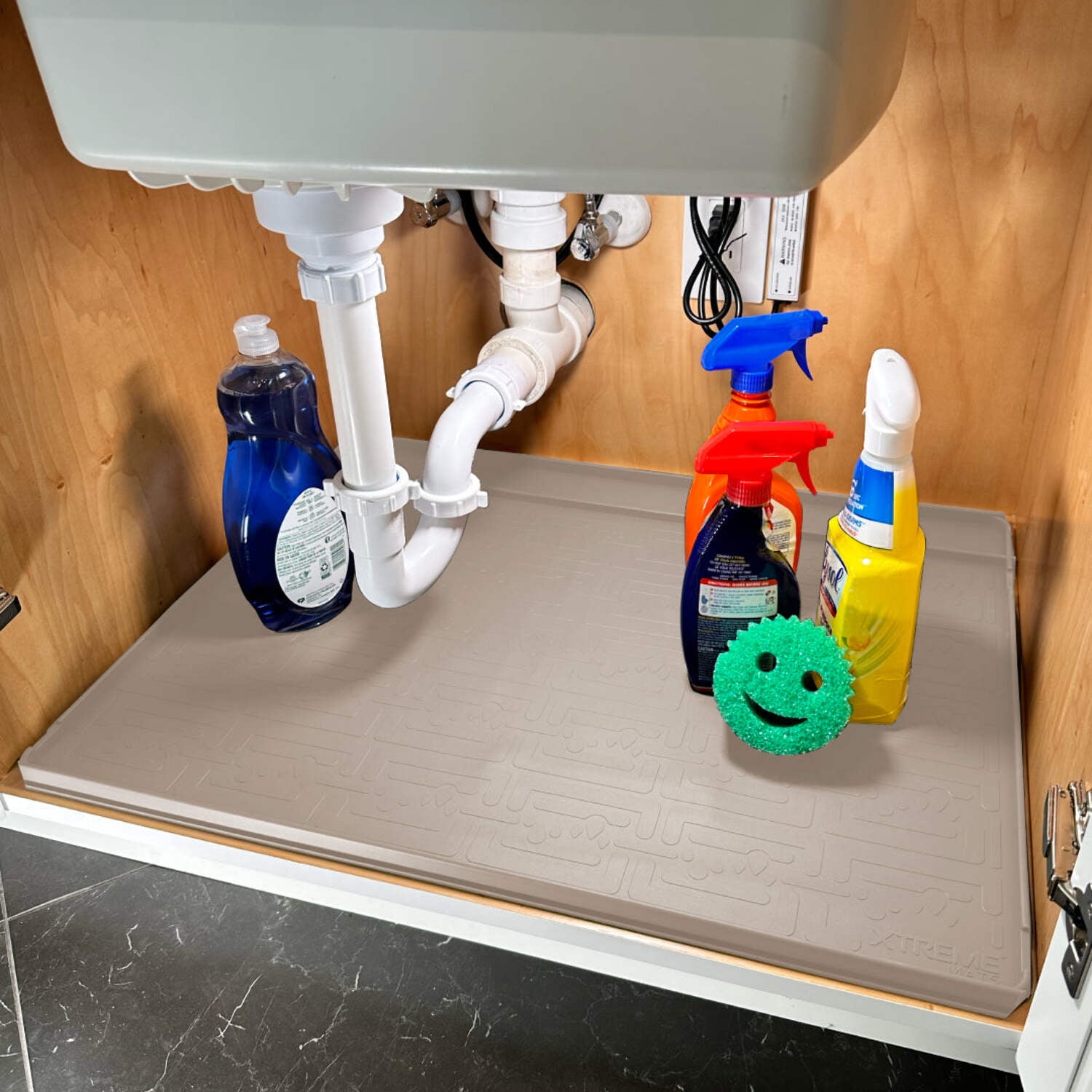 XTREME MATS Trimmable Rubber Under Sink Cabinet Mat – Ultimate Waterproof Protection for Kitchen or Bathroom Cabinets with Patented Overflow Channel 34" 1/4 x 22" 1/4