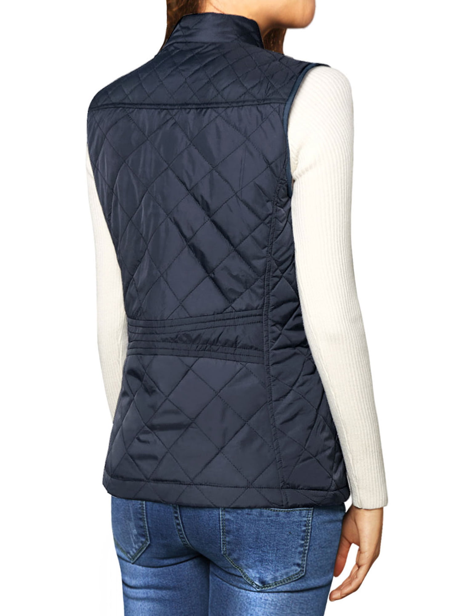 Women's Zip Up Front Stand Collar Slant Pockets Quilted Padded Vest ...