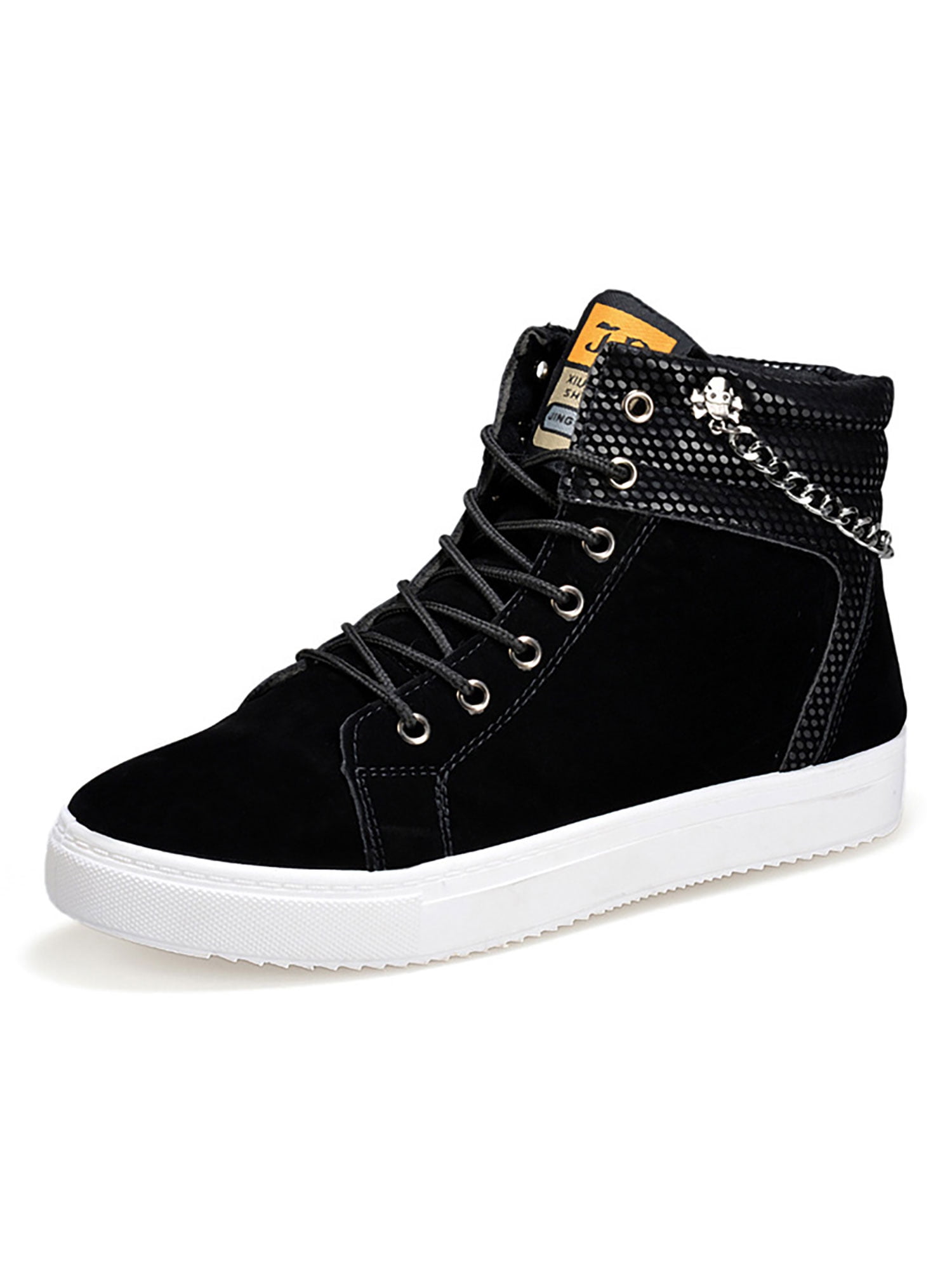 Men's Solid Color High Top Lace-up Flat Sneakers, Casual Outdoor