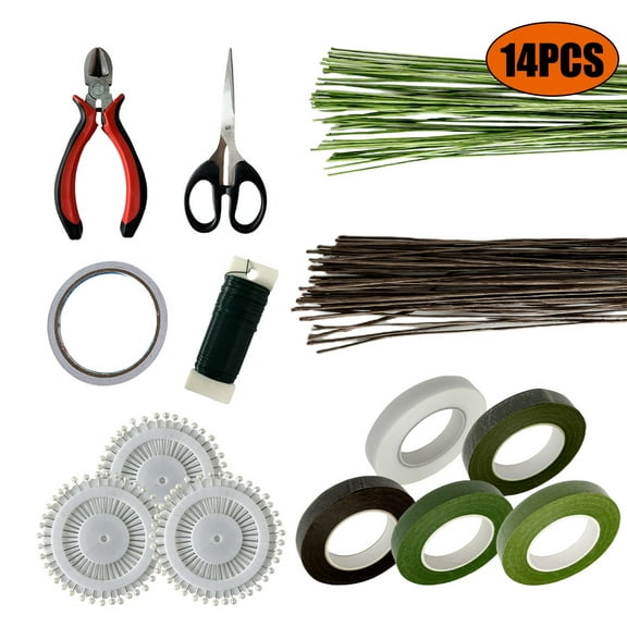 Floral Arrangement Kit Tools Floral Wire and Tape Floral Wrapping Supplies for Wedding Bouquet Wreath Flower DIY Craft 14Pcs