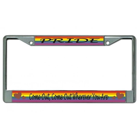 Gay Pride Come Out Chrome License Plate Frame