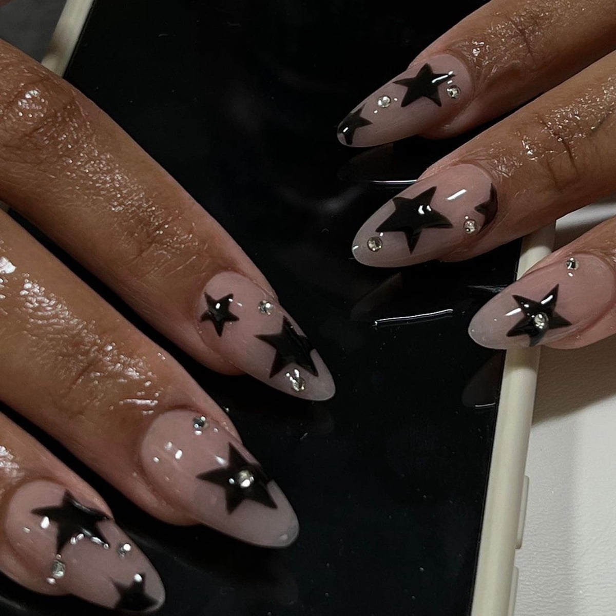 Kit Faux Ongles French Manucure Avec étoiles Pailletées + Adhésifs - Lot Complet Neuf