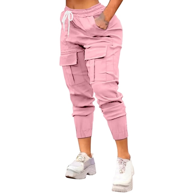 Tii.MM Pantalons Cargo pour Femmes, Joggers Cargo de Randonnée pour Femmes, Pantalons de Survêtement d'Été à Bas Resserré avec Poches pour Golf et Voyage