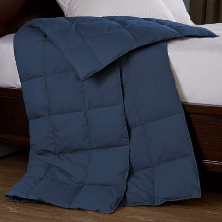 Colored Down Blankets Puredown All Season Goose Down Sport Blanket, Down-proof Peach Skin Fabric Packable Throw, Navy ()