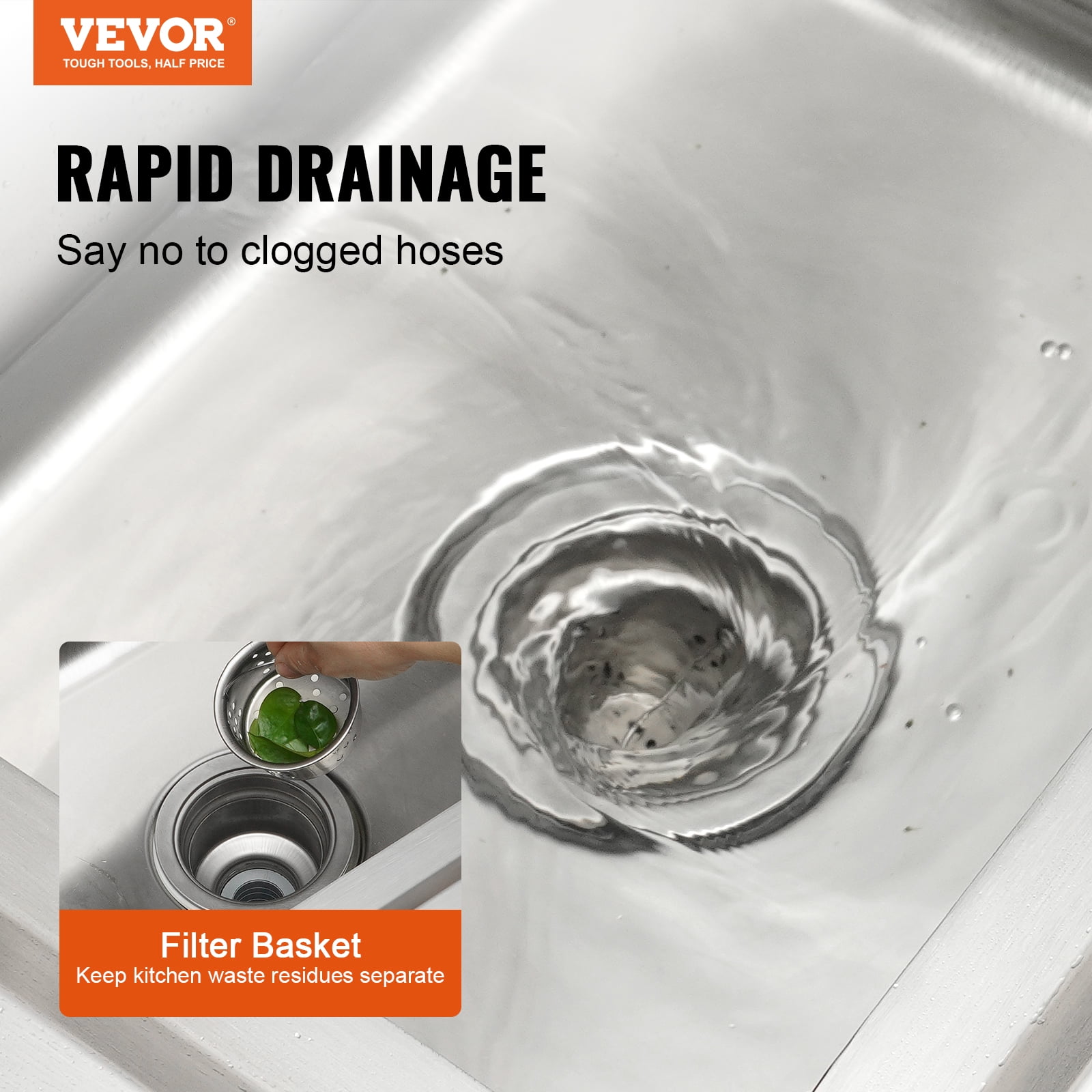VEVOR Stainless Steel Utility Sink, 1 Compartment Free Standing Small Sink Include Faucet & legs, 16 x 13 x 8.7 in Commercial Single Bowl Sinks for Garage, Restaurant, Kitchen, Laundry