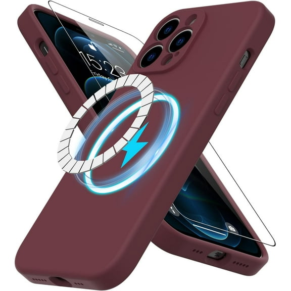 for iPhone 11 Pro Max Case Silicone with Screen Protector - [Compatible with MagSafe] - Camera Cover - Slim Fit Protective Magnetic Phone Case 6.5" for Women Girls - Wine Red