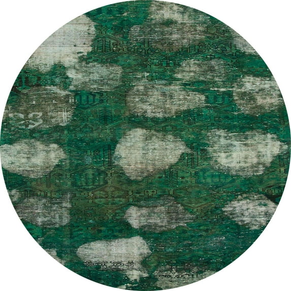 Ahgly Company Machine Washable Indoor Round Abstract Deep Teal Green Area Rugs, 6' Round