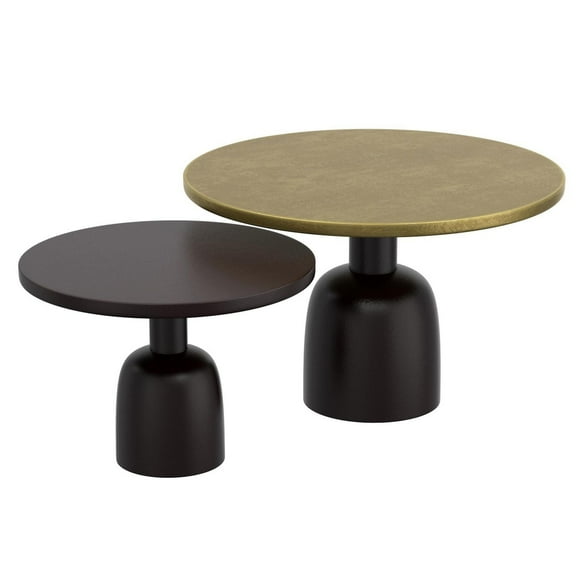 Industrial Chic Cast Aluminum 2pc Round Coffee Table Set - Antique Gold & Black