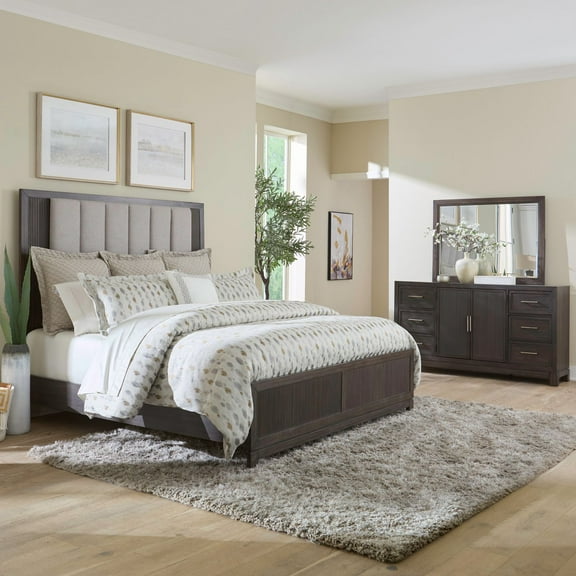Liberty Furniture Modern Edge King Uph. Bed Dresser Mirror Chest Nightstand