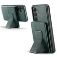 thumbnail image 3 of Compatible with Magsafe for Samsung Galaxy S25 Wallet Case Magnetic Card Holder, RFID Blocking 2 in 1 Detachable Back Flip Kickstand Vintage PU Leather Shockproof Case for Women Men, Green, 3 of 12