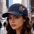 thumbnail image 5 of Helii Washed Cotton Embroidered Flower Baseball Cap Dad Hat: Soft 6 Panel Curved Brim Sun Hat for Women Men Adjustable Floral Sports Cap Navy,One Size, 5 of 5
