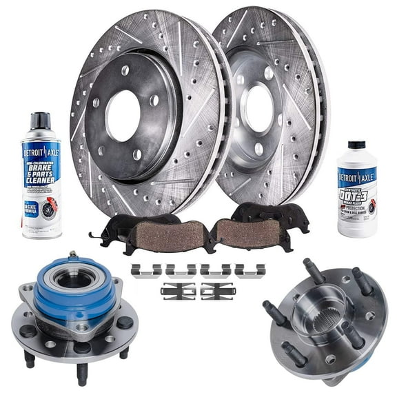 Detroit Axle - Front Brake Kit for 1997-2003 Chevy Malibu, 99-04 Olds Alero, 99-05 Pontiac Grand Am, 97-99 Cutlass Drilled Slotted Brake Rotors Ceramic Brakes Pads Wheel Bearing & Hubs Replacement