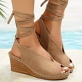 thumbnail image 5 of Dakaela Women's Wedge Sandals Suede Peep Toe Platform Sexy Strappy Slingback Dress Summer Shoes, 5 of 7