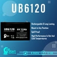 thumbnail image 6 of Compatible DICTOGRAPH G1816 Battery - Replacement UB6120 Universal Sealed Lead Acid Battery (6V, 12Ah, 12000mAh, F1 Terminal, AGM, SLA) - Includes TWO F1 to F2 Terminal Adapters, 6 of 9