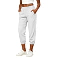 thumbnail image 3 of cocolona Womens High Waist Casual Capri Joggers Solid Color Elastic Waist Straight Workout Lounge Pants with Pockets, 3 of 5