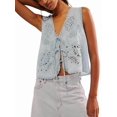 thumbnail image 2 of Women Tie Front Vest Floral Eyelet Embroidered Tank Y2K Sleeveless V Neck Crop Shirt Top Light Blue S, 2 of 7