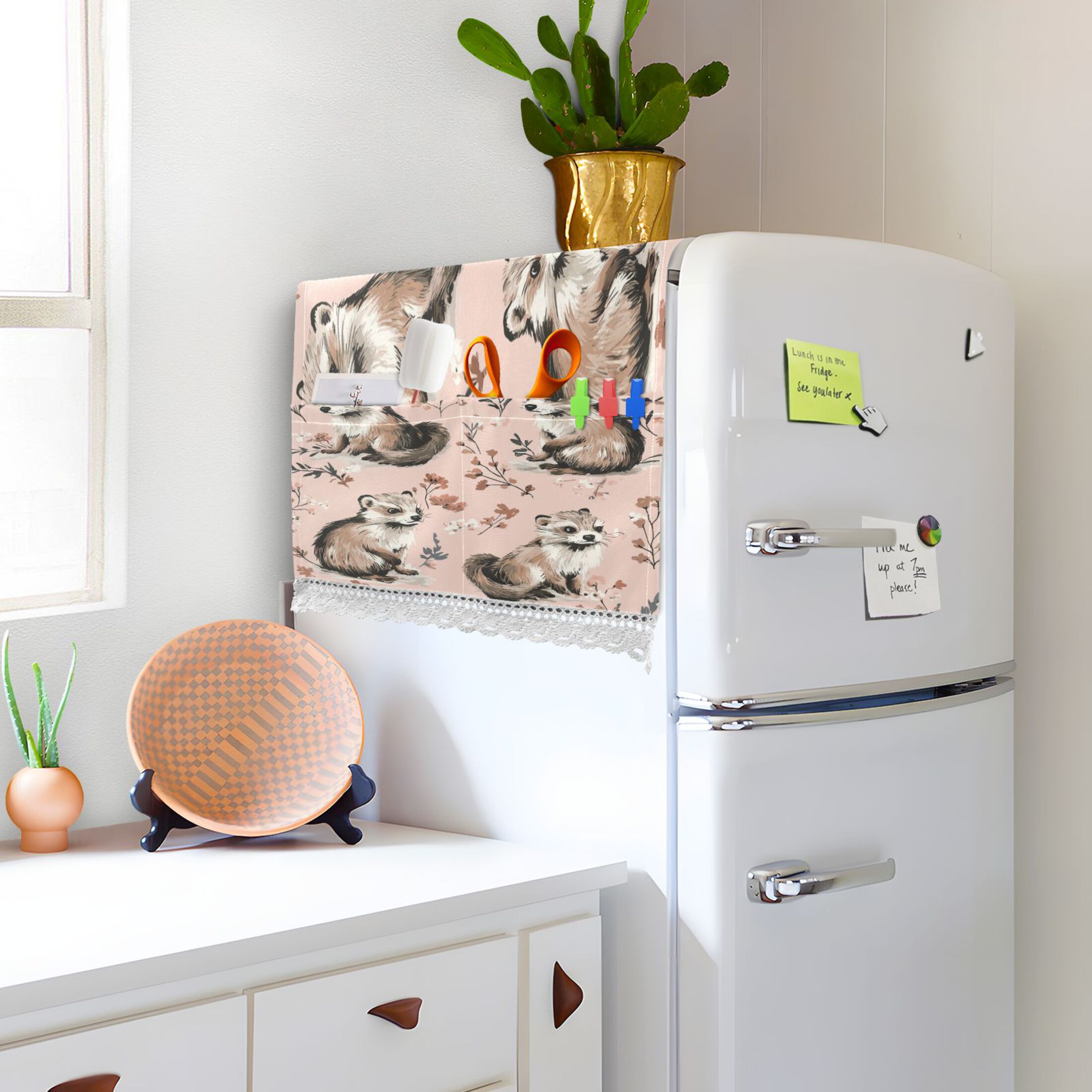 Cute MinkWasher and Dryer Covers Dust-Proof and Oil Resistant Fridge Cover with 4 Storage Pockets Washing Machine Top Cover for Laundry Kitchen Home 51.2 x 22 In