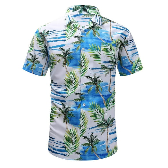 Men's Hawaiian Shirt Floral Tropical Print Button Up Lightweight Beach Summer Tops Short Sleeve Casual Tees