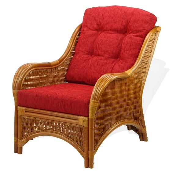 SK New Interiors Jam Lounge Armchair ECO Natural Rattan Wicker Handmade Design w/ Burgundy Cushion, Colonial
