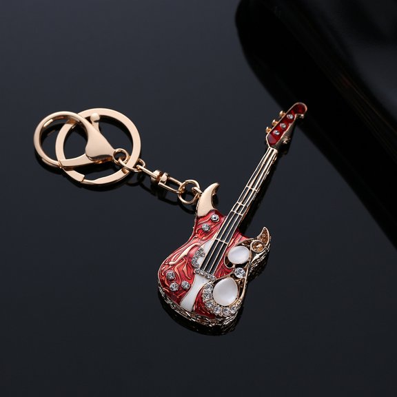 HOMEMAXS Red Guitar Keychain for Decor High Grade Alloy Material Safe Sturdy Portable Compact 0.5 Inch