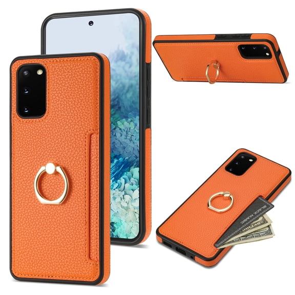 Feishell for Samsung S20 Plus Wallet Case with Card Holder, 360°Rotation Ring Holder Kickstand, Premium PU Leather RFID Blocking Card Pocket Protective Cover for Samsung Galaxy S20 Plus,Orange