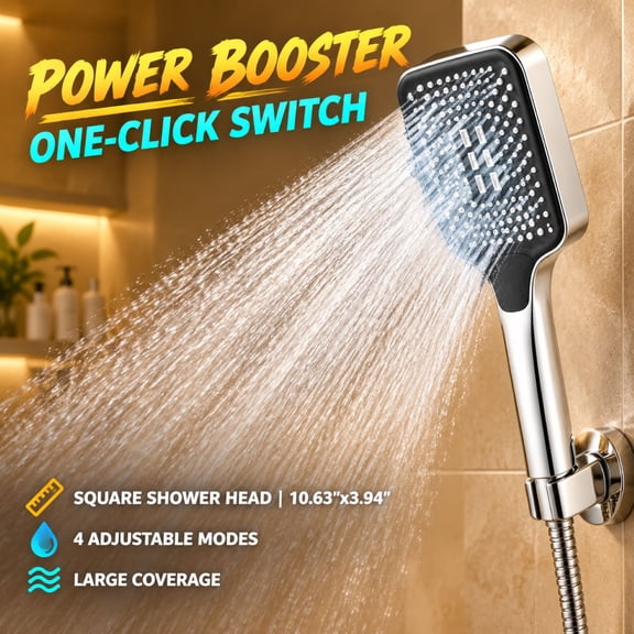 Chrome Handheld Shower Head High Pressure, 4 Settings Water Saving ABS Universal Showerhead for RV and Kids Bathroom