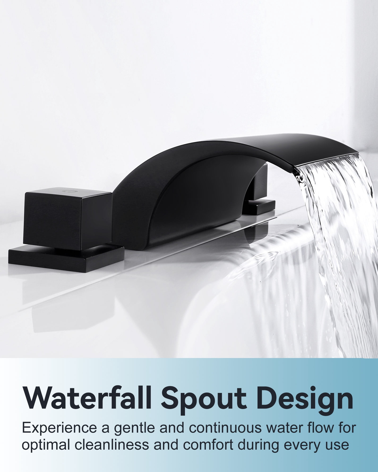 Wowow 2 Handle Waterfall Tub Faucet, Brass 3-Hole Bathtub Faucet, Matte Black