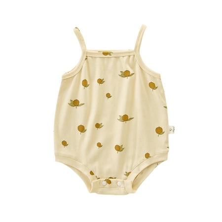 

Suanret Infants Baby Girls Sling Romper Olive Lemon Floral Pear Print Sleeveless Square Neck Snap Crotch Bodysuit Beige Lemon 12-18 Months