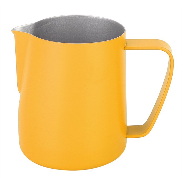Milk Frothing Pitcher, 350ml Stainless Steel Milk Frothing Jug Frother Coffee Latte Container Cup Coffee Utensils(Yellow)