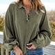 thumbnail image 2 of Blusa de mujer de manga larga con cuello vuelto y botones, blusa de corte informal para mujer a la moda, verde M, 2 of 7