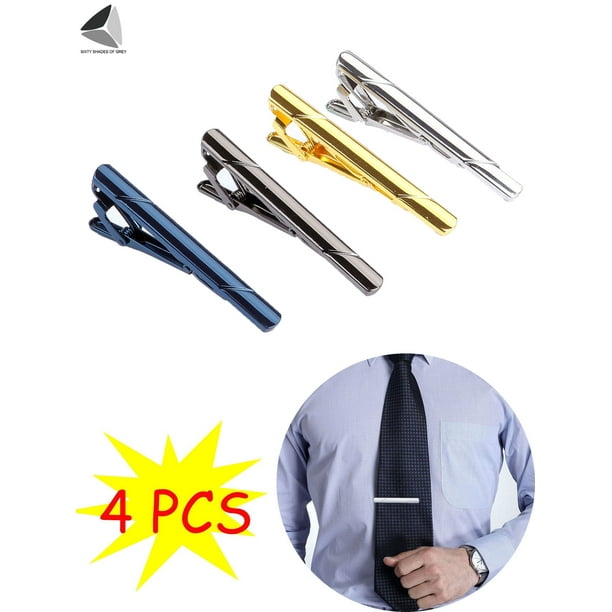 Sixtyshades 4 Pcs Tie Clips for Mens Tie Bar Clip Set for Regular Ties