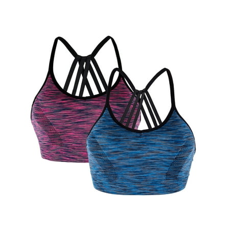 

YouLoveIt 2pcs Women Sports Bra Padded Seamless Workout Bras with Removable Pad Crisscross Back Yoga Bras for Yoga Gym Workout Fitness