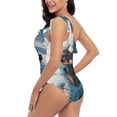 thumbnail image 4 of Sikiie Cargo Ship At Sea Print Women One Piece Swimsuits Tummy Control One Shoulder Bathing Suits Ruffle Swimwear, From S to XXL-Large, 4 of 6