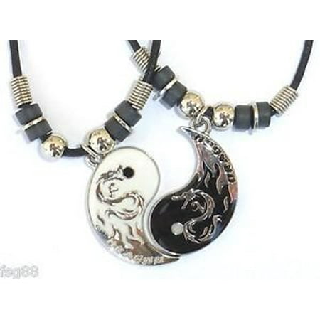 NEW BEST FRIEND Dragon Yin Yang 2 Pendants Necklace Set BFF Friendship (Best Friend Yin Yang Tattoos)