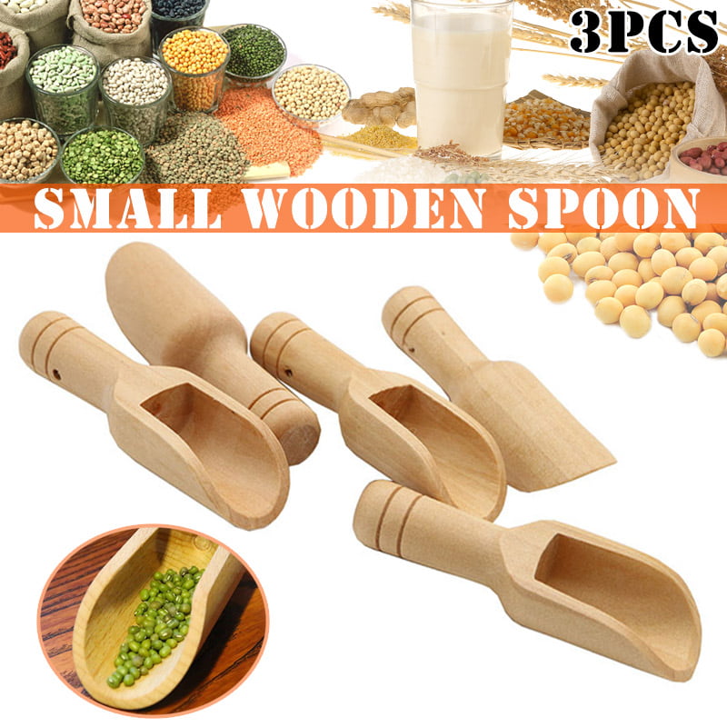 Selotrot 3 Pcs Wooden Small Scoop Salt Sugar Coffee Spoon Mini Kitchen Cooking Tool 