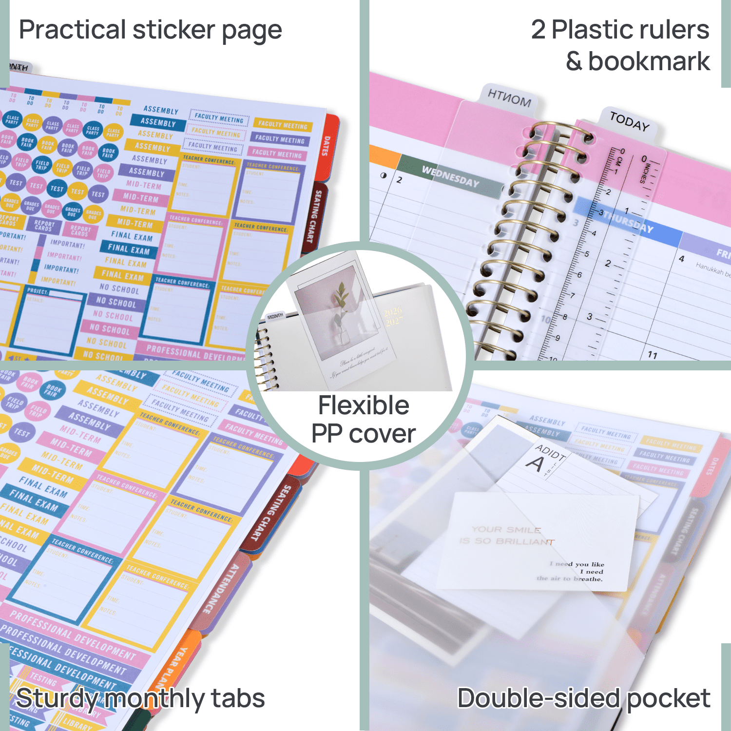 POPRUN Teacher Planner 2026-2027, 8.5"x11", Academic Lesson Plan Book for Teachers (Jul.26 - Jun.27), Weekly and Monthly with Gradebook, 2-Sided Pocket, Flexible PP Cover for Classroom, Beige