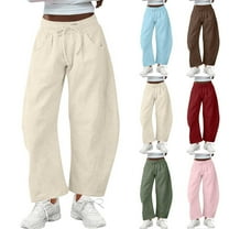 Zpanxa Women's Barrel Leg Sweatpants Solid Color Drawstring Elastic Waist Wide Fit Casual Lounge Pants with Pockets Athletic Comfort