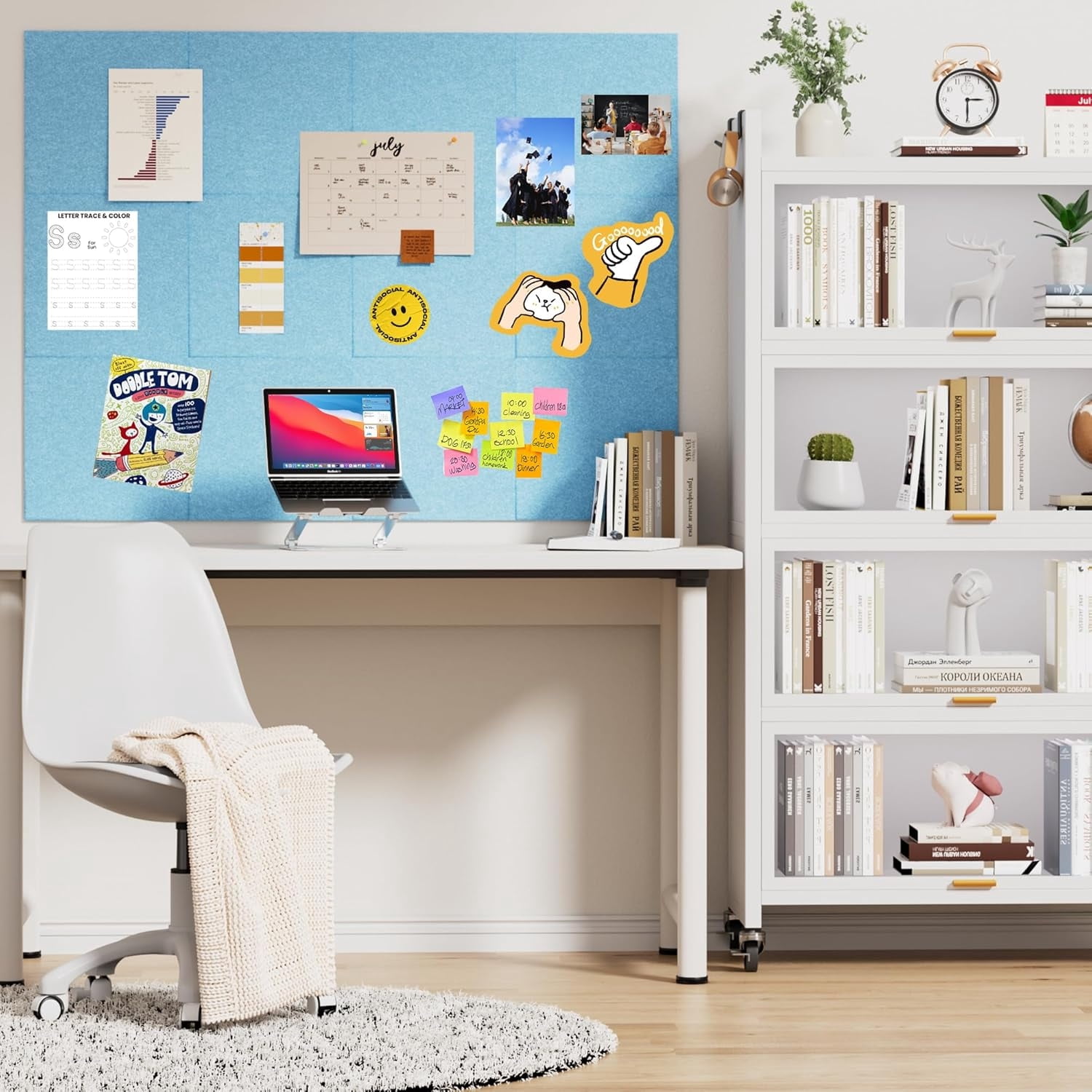 12 Pack Large Cork Board Topboutique Felt Board Tiles Soundproof Wall Tiles with Self Adhesive Stickers & Pushpins Bulletin Board Wall Tiles Pin Boards for Home Office, 12" x 12", Blue