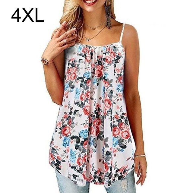 Jumpingount Camiseta sin mangas con tirantes de verano con estampado suelto para mujer Camisetas sin mangas Blanco 4XL Jumpingount AP001915-23
