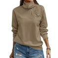 thumbnail image 3 of ZXSXSY Women Skew Lapel Collar Zipper Long Sleeve Solid Color Top, 3 of 6