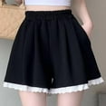 thumbnail image 3 of REALiKUN Women's Summer Casual Shorts, Lace Trim Wide Leg Pleated Loose Shorts with Elastic Waist - Soft & Comfy, 3 of 5