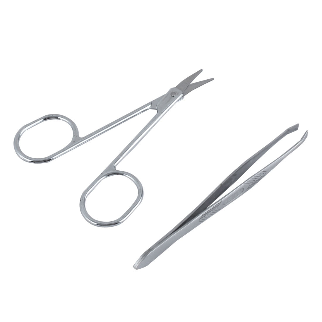 Unique BargainsWoman Silver Tone Flat Edge Tweezers Scissors Eyebrow