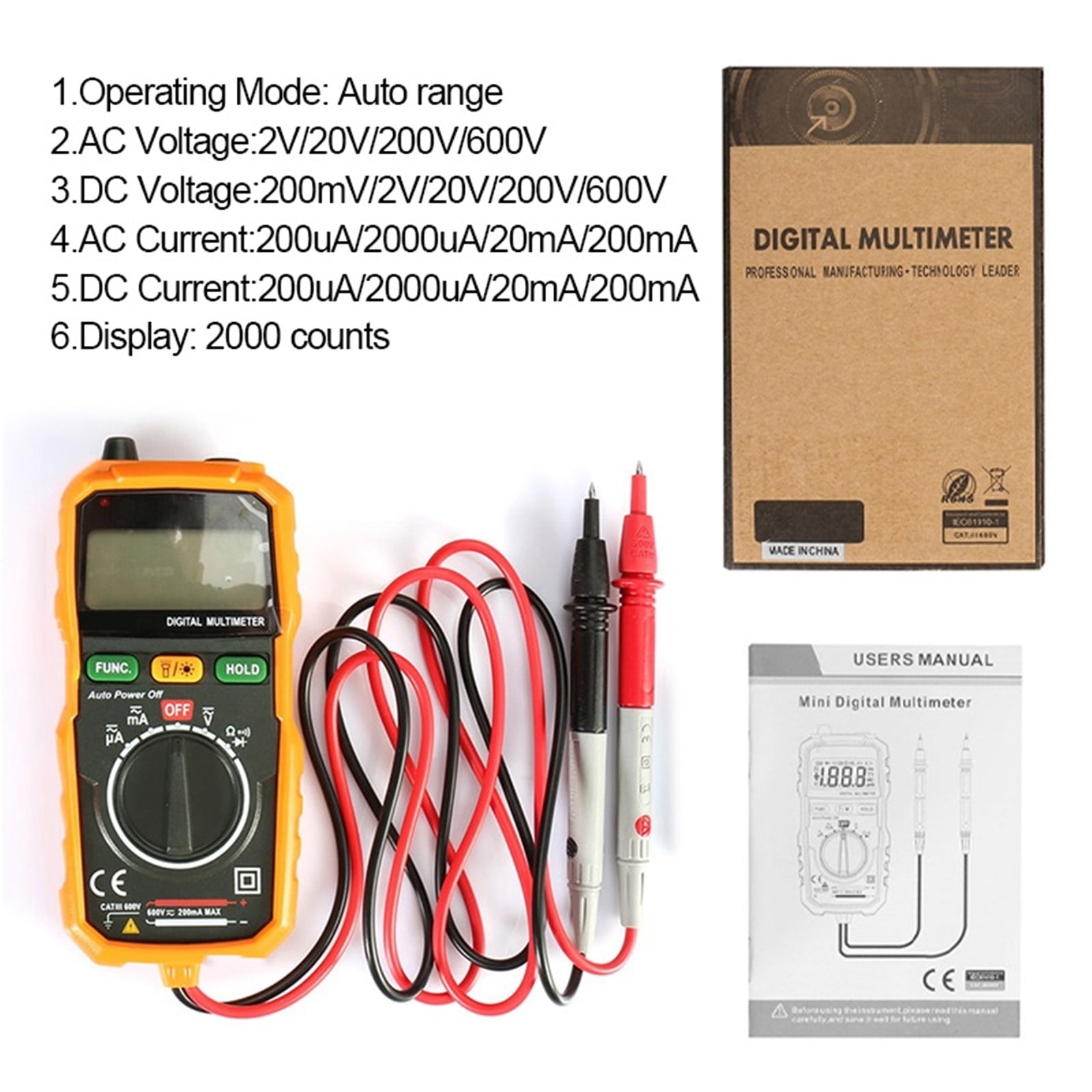 Digital Multimeter Tester AC/DC Current Voltage NCV Test 2000 Count Auto Range Ammeter Voltmeter Tester Alarm Multi Meter ,Battery Test